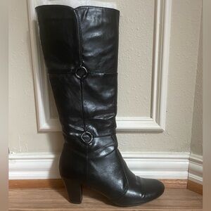 Life Stride Black Leather High Heeled Riding Boots Women’s US 9M 2 in Heel